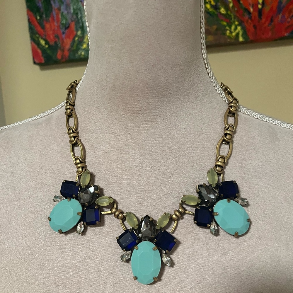 J. Crew Stunning Stone + Brass Choker 10” drop, EUC, includes Jewelry Bag